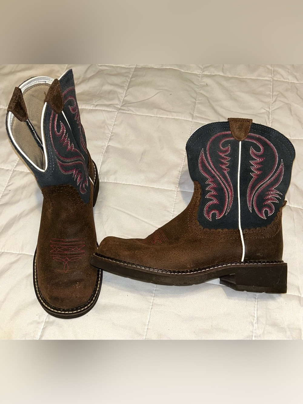 ARIAT Women's Delilah Square Toe Western Boots Brown Suede Leather Womens 8.5B